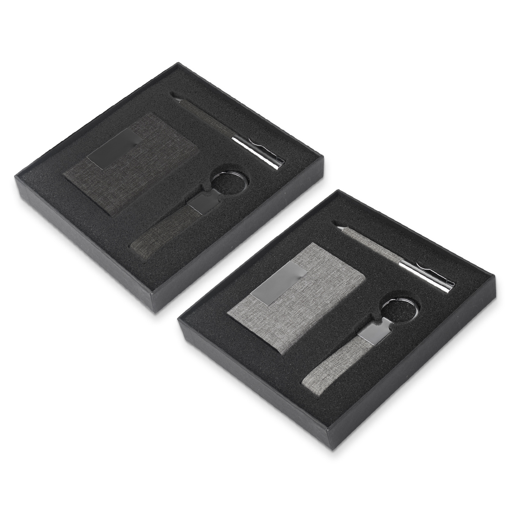 Kit Escritório Porta Cartão, Chaveiro e Caneta Metálica - CJ150