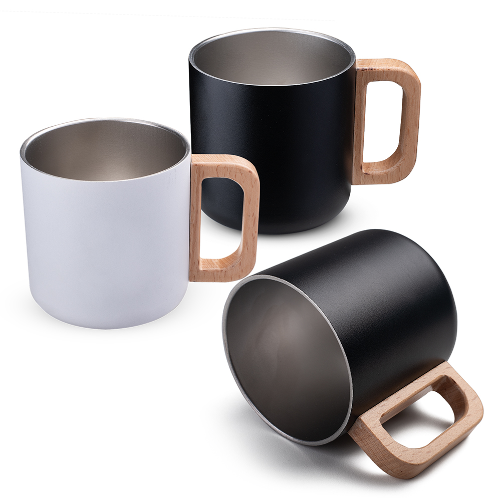 Caneca térmica com alça em madeira - CA9540